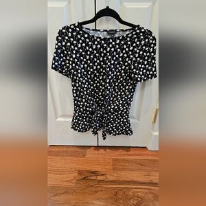 Black and White Floral Women's Top Tie Front